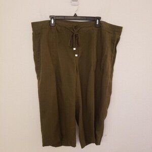 Lauren Ralph Lauren Olive Green Drawstring Linen* Crop Pants Size 18W EUC